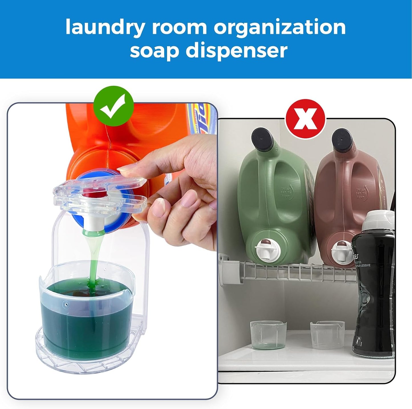Clear Laundry Detergent Dispenser Cup Holder & Nozzle Force-Saving Switch, Drip Catcher, Soap Dispenser, laundry room organization decor (1 Pack)