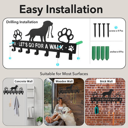 Iron Dog Leash Holder for Wall with 5-Hooks, Doorway Dog Hooks, Dog Accessory Holder