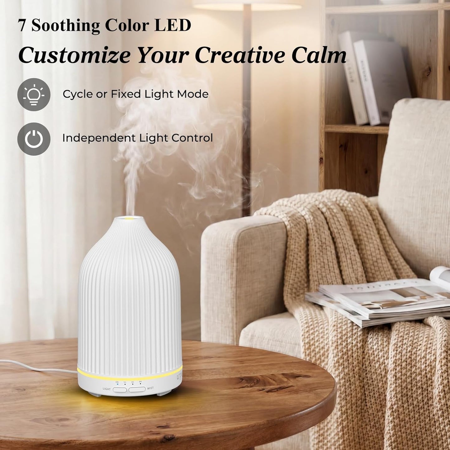 URPOWER 300mL Essential Oil Diffusers for Home Aromatherapy Diffuser | Up to 10 Hrs High/Low Mist Settings Quiet Diffuser Oil Machine Humidifiers Ideal for Bedrooms Living Rooms & Home Offices