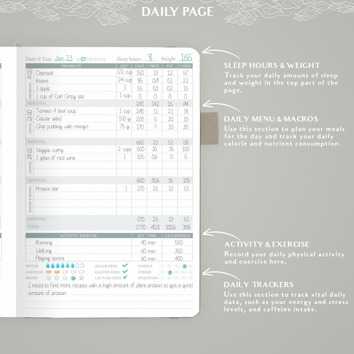 Legend Food Journal, Weight Loss & Meal Tracking Diary 5.8x8.3 Hot Pink