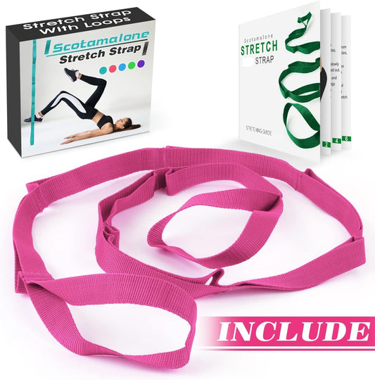 Scotamalone Stretching Strap Yoga Strap Physical Therapy for Home Workout, Exercise, Pilates and Gymnastics, 10 Loops Non-Elastic Stretch Bands with Aesthetic Packaging for Women & Men
