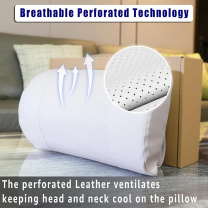 Breathable Perforated Leather Recliner Memory Foam Head Pillow - Non-Slip Base with Adjustable Neck Support in Chocolate, for Recliners, Sofas, and Loveseats, Ensuring Unmatched Relaxation