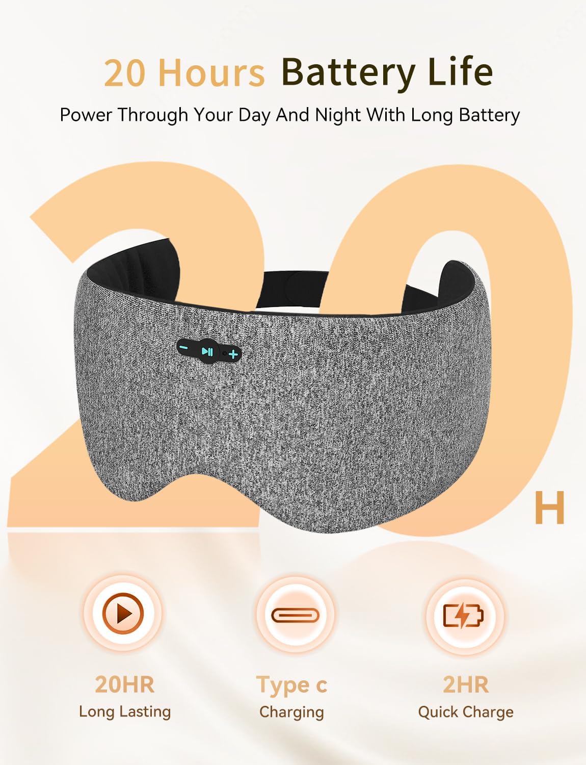 Sleep Headphones Bluetooth 6.0 Sleep Mask for Side Sleepers, 20H Playtime