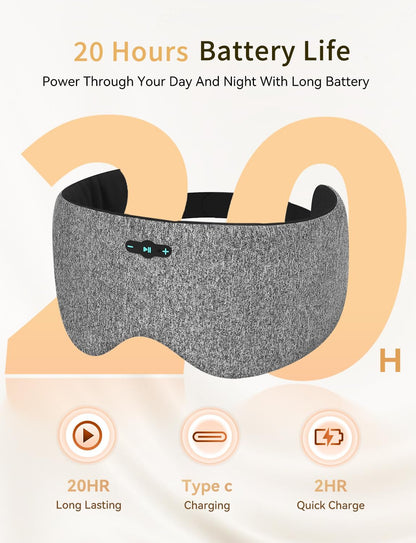 Sleep Headphones Bluetooth 6.0 Sleep Mask for Side Sleepers, 20H Playtime