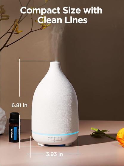 InnoGear Oil Diffuser, 300ML Ceramic Diffuser for Essential Oils Handcrafted Aromatherapy Diffuser Ultrasonic Cool Mist Humidifier with 4 Timers Waterless Auto Off for Room Office, White