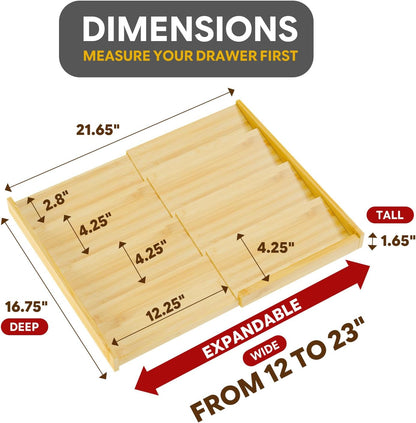 Simple Trending 4-Tier Expandable Bamboo Spice Drawer Organizer | Drawer Seasoning Storage Insert, Kitchen Spice Rack for Cabinet, Countertop (Jars not included, From 12.25" to 21.65" Wide)