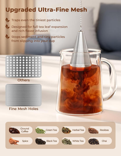 304 Stainless Steel Tea Strainer Fine Mesh Tea Infuser for Loose Leaf Tea | Feelife Cone Loose Leaf Tea Steeper with a Drip Tray, Tea Ball for Cup Mug Teapot Bottle Kettle