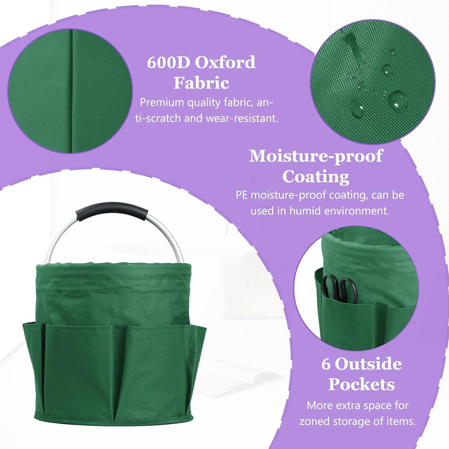 17L Cleaning Caddy with Handle and 6 Pockets, Foldable Cleaning Supply Caddy, Portable Shower Caddy in 600D Oxford Fabric, Multifunctional Storage Basket for Camping, Gardening, Black