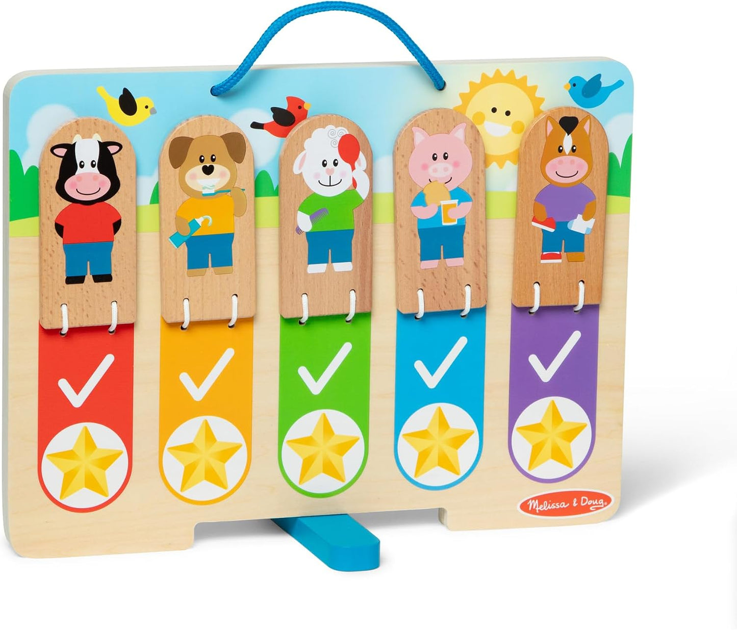 Melissa & Doug My Daily Routines Chart, Wooden Daytime and Nighttime Habit Tracker with Multi-Lingual Stickers, Hands-On, Screen-Free Preschool Toys for Girls & Boys Ages 3+ - FSC Certified