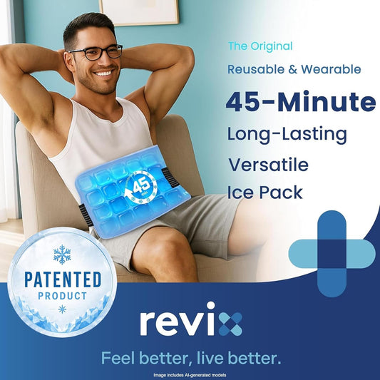 REVIX Ice Pack for Injuries Reusable, 14 × 7" Gel Cold Compress with Strap | 45-Min Long-Lasting Gel Cold Pack for Knee, Shoulder, Lower Back, Leg, Flexible Ice Wrap, Universal Use for Arm, Hip
