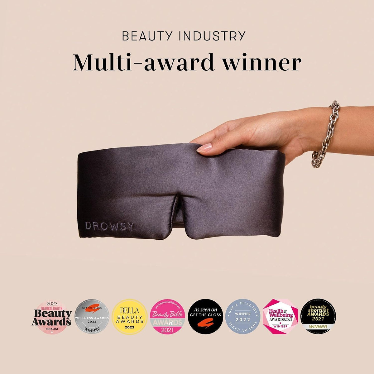 DROWSY Silk Sleep Mask - Face-Hugging, Padded Cocoon for Luxury Sleep in Total Darkness - 100% Pure Mulberry Silk, Skin-Hydrating & Adjustable (Midnight Blue)