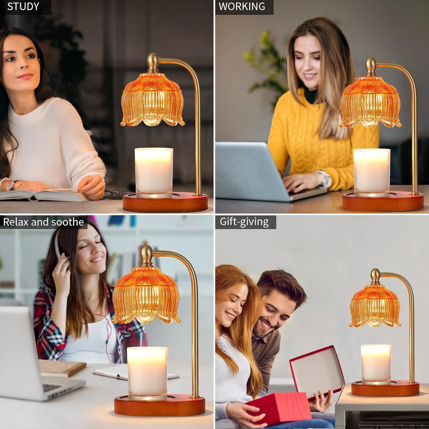 Candle Warmer Lamp with Timer and Dimmer,Electric Gold Light Gifts for Women Melt Wax Warmer Lamp with 2 Bulbs for Candle Jars House Warming New Home Decor Bedroom