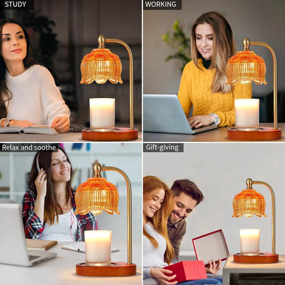 Candle Warmer Lamp with Timer and Dimmer,Electric Gold Light Gifts for Women Melt Wax Warmer Lamp with 2 Bulbs for Candle Jars House Warming New Home Decor Bedroom