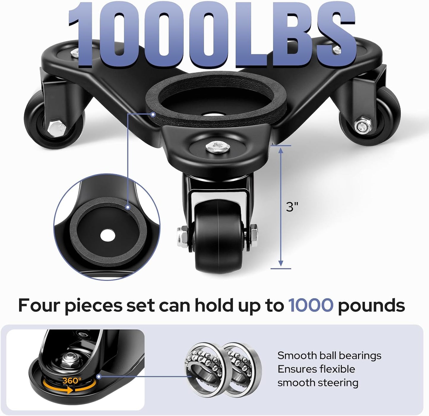 KEDSUM Furniture Dolly, 1150LBS Furniture Lifter Tool Set, 10" Heavy Duty Moving Dolly with 3 Wheels, Used for Moving Sofa, Piano, Cabinet