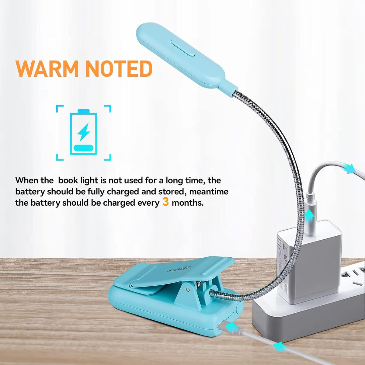 VAVOFO Rechargeable Book Light, Blue Light Blocking, Amber 1600K Clip On Reading Light, Eye Care 7 LEDs Kids Book Light for Reading in Bed with Power Indicator for Bookworms (Neon Orange)