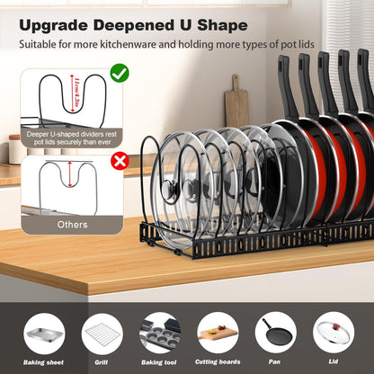 Housolution Pot and Pan Lid Organizer Holder Storage Rack, Black | 12"-23" Expandable, 14 Adjustable Dividers, Sturdy Metal Construction, Easy Assembly