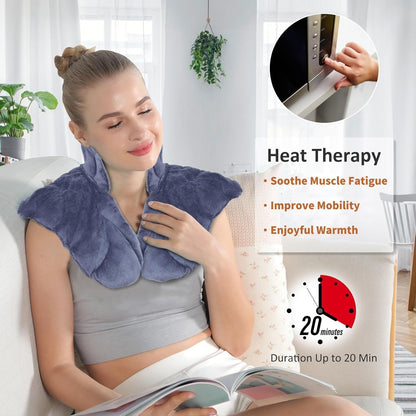 Relief Expert Microwavable Neck & Shoulder Heating Pad - Moist Heat Therapy Wrap with Flaxseeds Fillings for Muscle Relaxation, Ideal Christmas Gift (Grey)