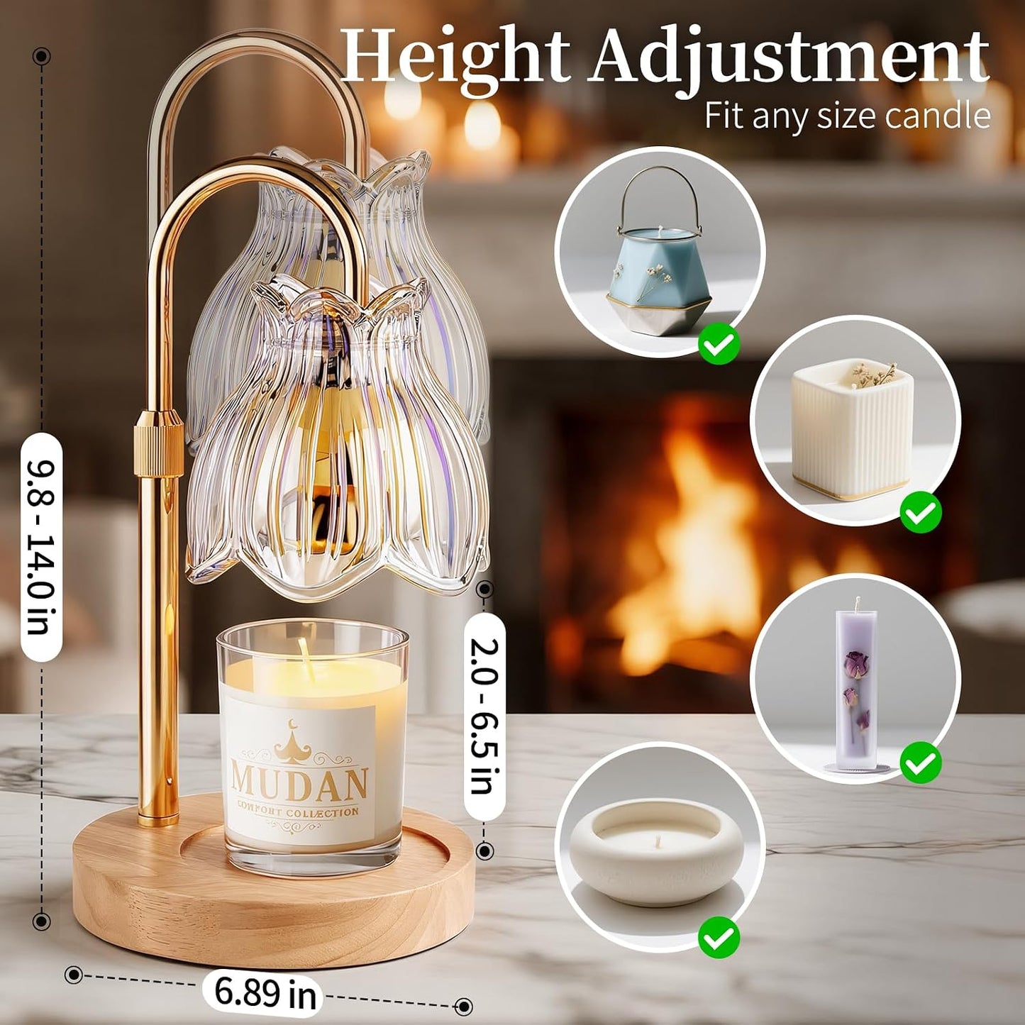 Flower Candle Warmer Lamp with Timer - Dimmable Electric Candle Lamp, Birthday Gifts for Women Mom, House Warming Gifts New Home Decor, Adjustable Wax Wamer Light for Jar Candles