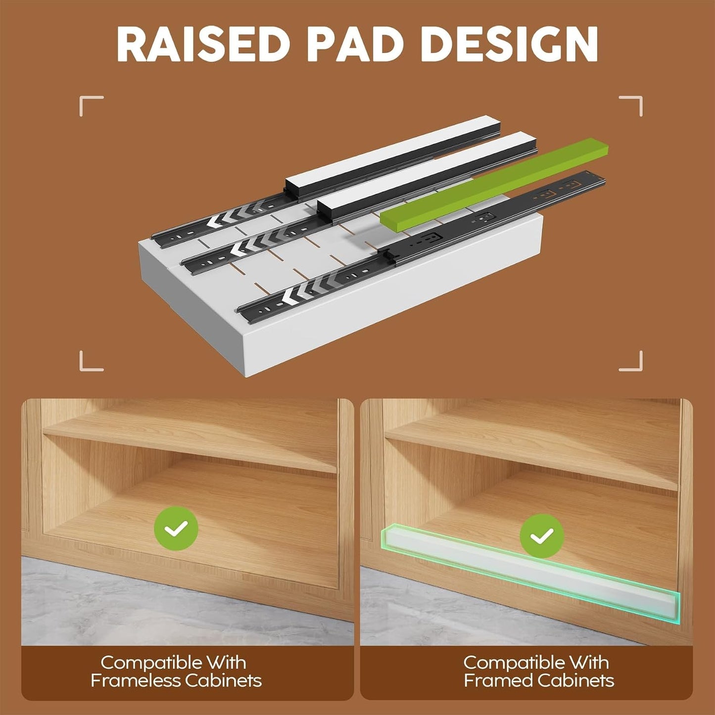 Seinloes 2 Pack Pull Out Cabinet Organizer for Wide Cabinets,Expandable 15.1"-26.3" Width,21" Deep Slide Out Drawers With Raising Pad for Framed Cabinets,3 Slide Rails,No Drill Roll Out Shelves,White