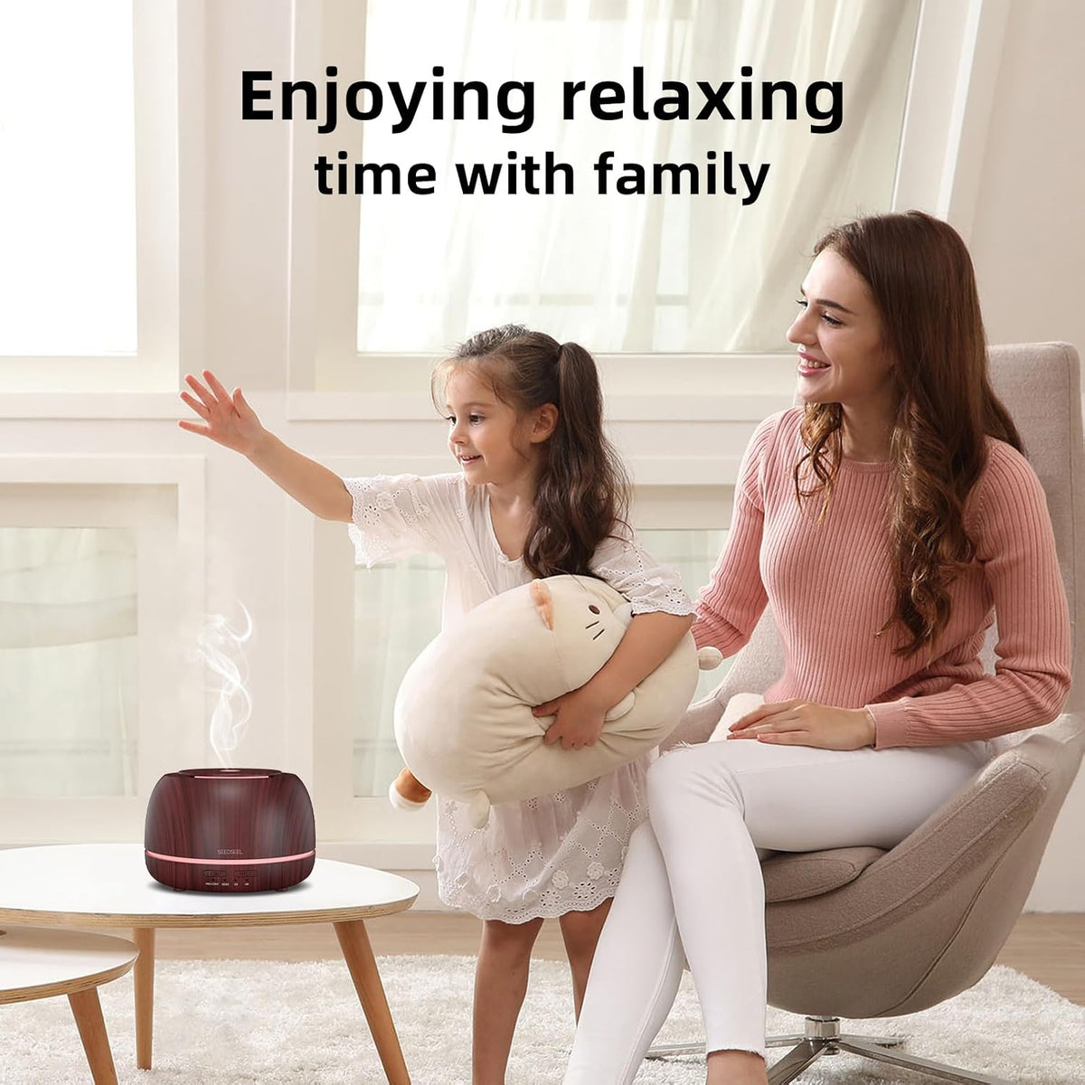 SEEDSEEL 300ML Essential Oil Diffuser,Ultrasonic Aromatherapy Diffuser, 7-Color Gradient Lights, Remote Control, 8 Hours Run Time, Suitable for Home,Office
