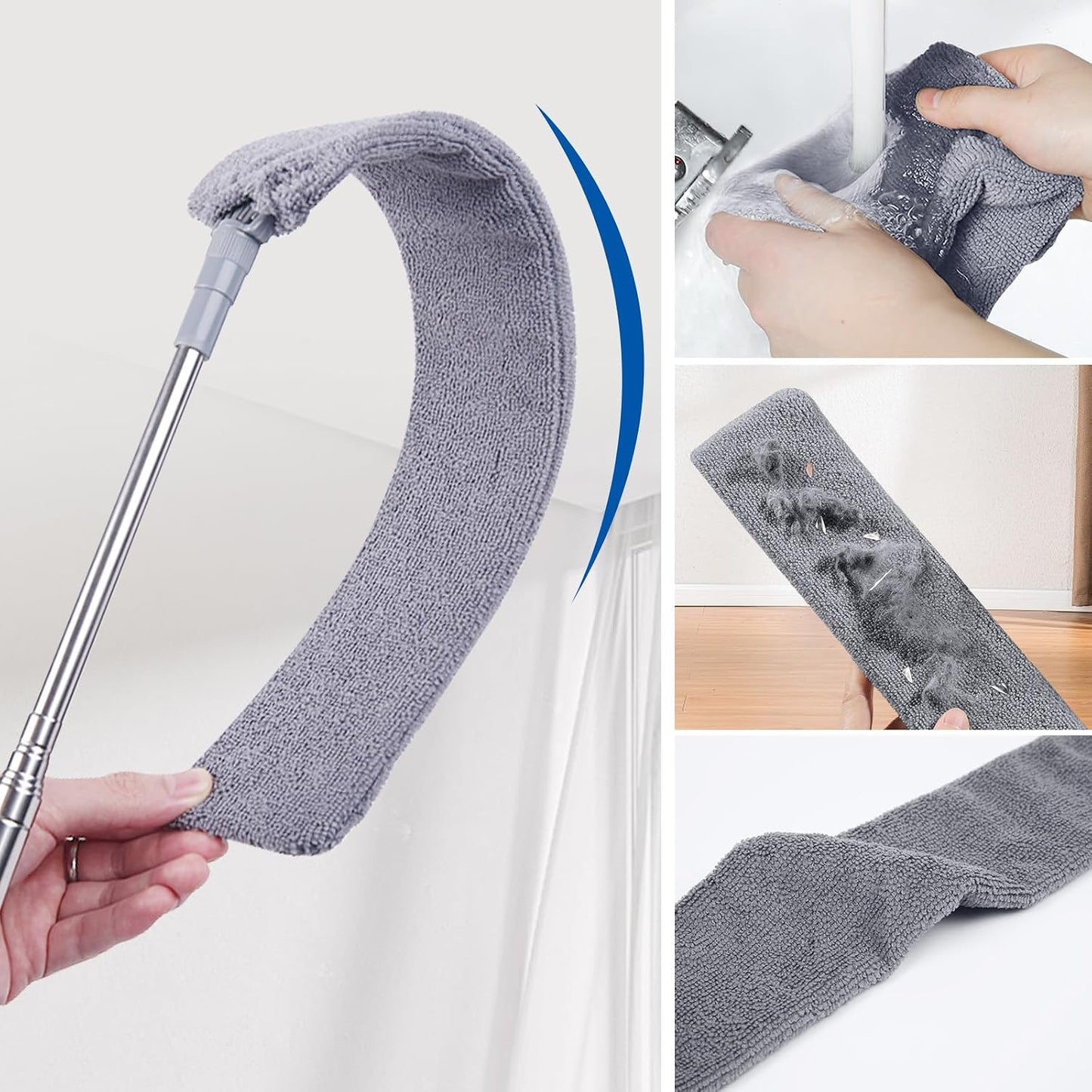 Retractable Gap Dust Cleaner Cleaning Tools with 2 Microfiber Dusting Cloths Long Handle 60inches Washable and Retractable Duster Brush for Cleaning Under Appliances Furniture Couch Fridge