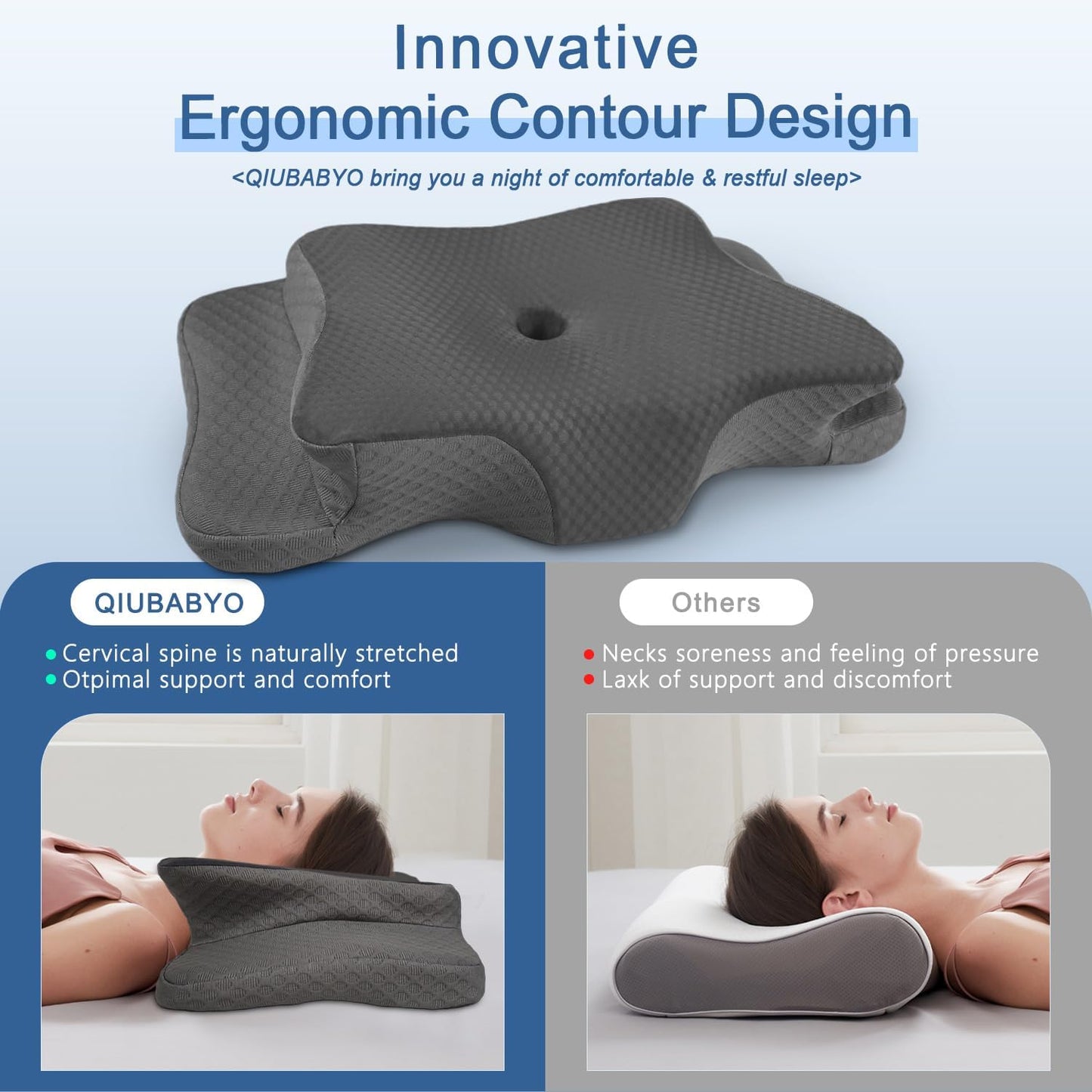 Pain Relief Cervical Pillow for Neck Support, Adjustable Ergonomic Pillow | Cozy Sleeping, Odorless Orthopedic Memory Foam Pillow, Contour Bed Pillow for Side Back Stomach Sleeper