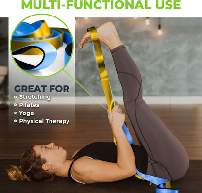 Stretching Strap for Physical Therapy, 12 Multi-Loop Stretch Strap 1.5" W x 8' L, Neoprene Handles, Physical Therapy Equipment, Yoga Straps for Stretching, Leg Stretcher.