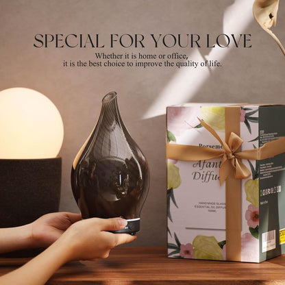 Porseme Oil Diffuser 3D Glass Aromatherapy Ultrasonic Humidifier, Air Refresh Auto Shut-Off, Timer Setting, BPA Free for Home Hotel Yoga Leisure SPA Gift 150ml Last 6H - Colors A