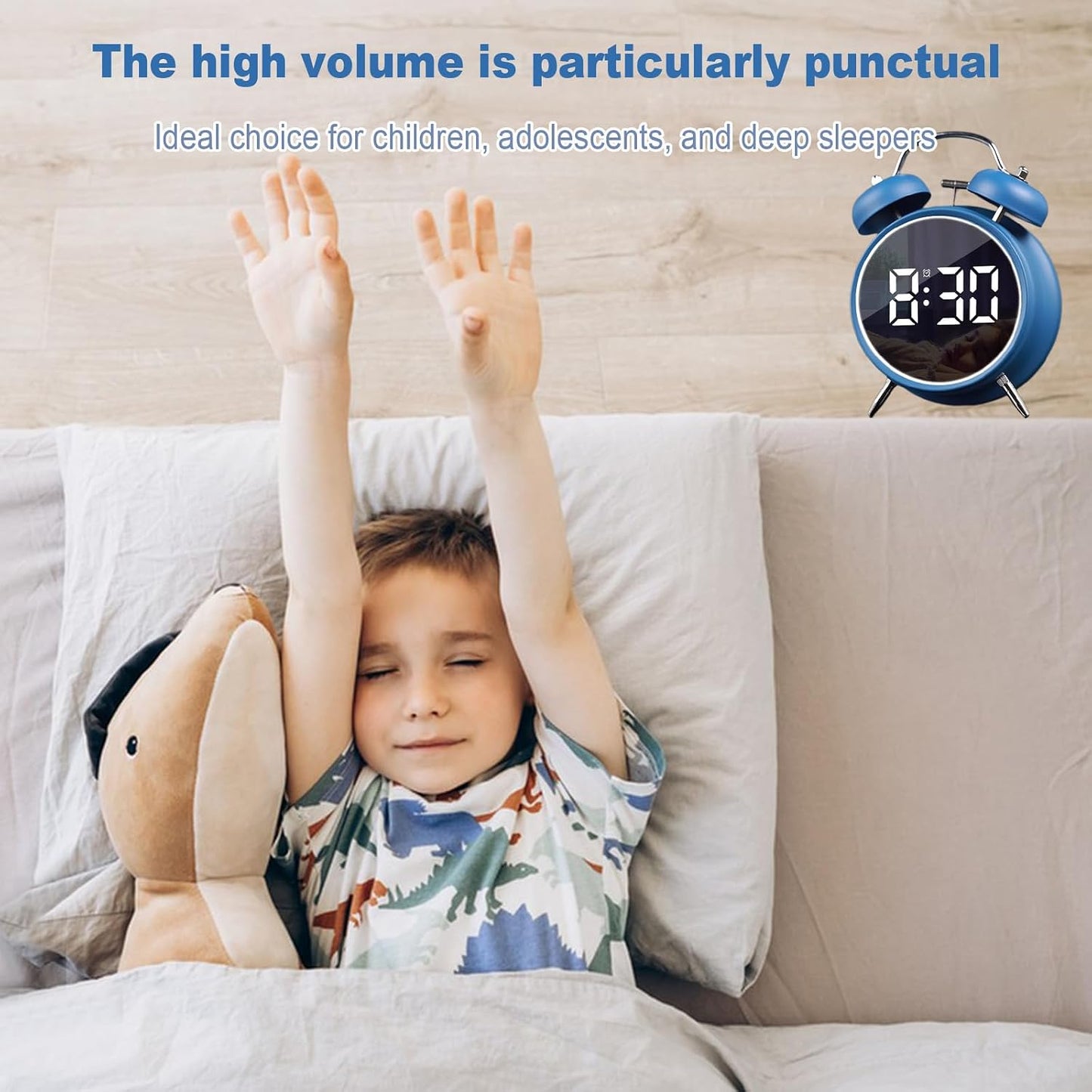 Digital Small Alarm Clock, 4.5 Inch Double Bell Electronic LED Alarm Clock, Plug in or Battery Operated Silent Metal Table Clock, Modern Loud Bedside Clock for Heavy Sleepers Adults Kids (Black)