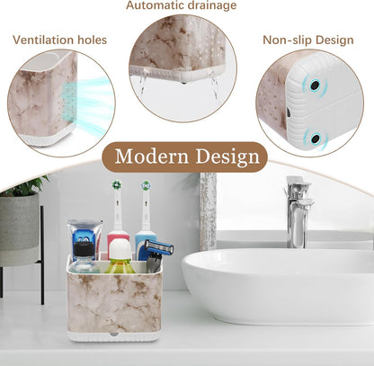 Bathroom Toothbrush Holders, Toothbrush and Toothpaste Holder (Wood Grain) | Easy To Clean, Drainage, Removable, Non-Slip, 4 Slots Tooth Brush Holder for Bathroom Countertop Organizer