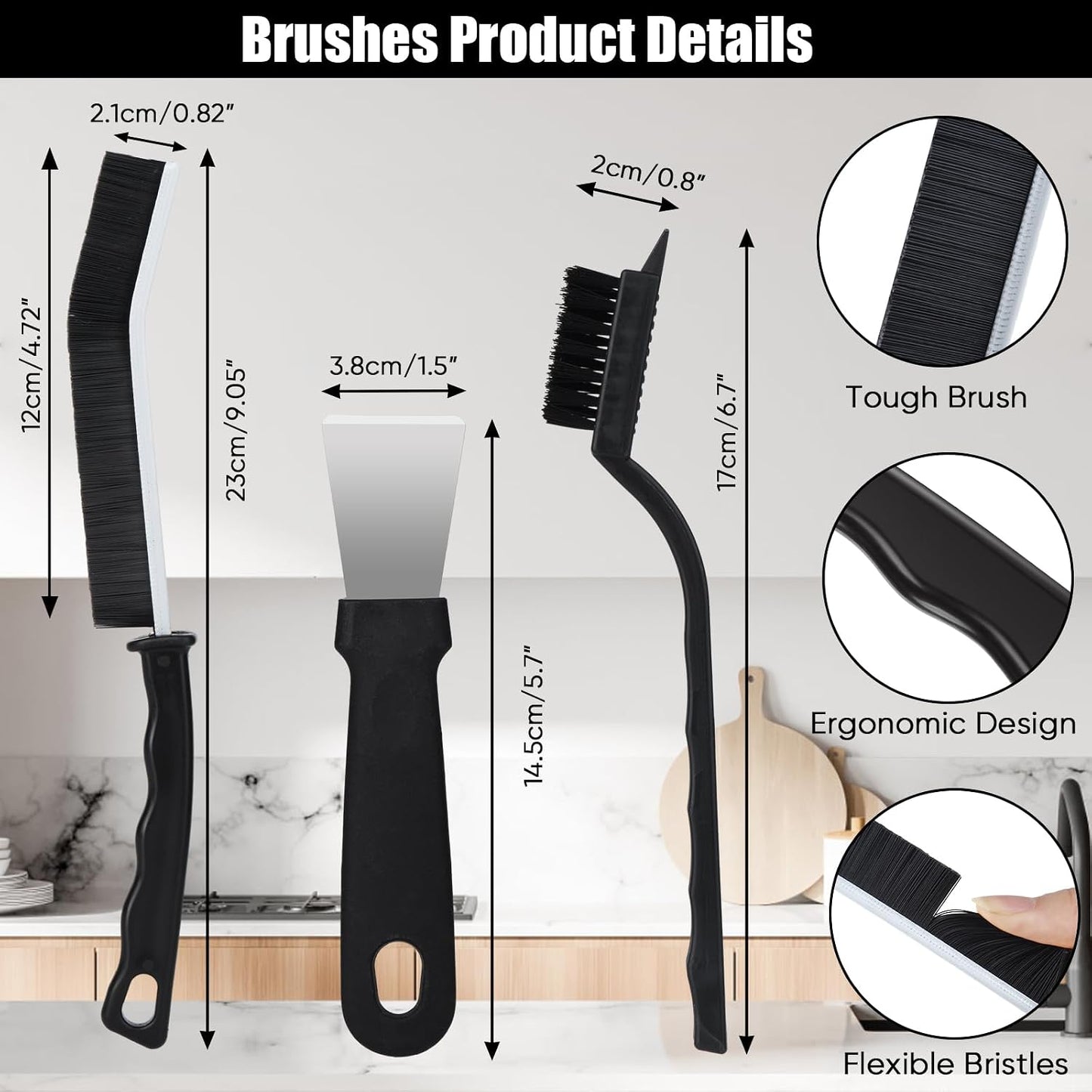 Tedmax 8Pack Crevice Cleaning Brush Set | Durable brushes scraper set for tile grout,sinks, narrow gaps.Effectively removes tough grime,dirt limescale buildup.