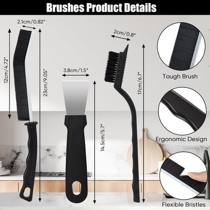 Tedmax 8Pack Crevice Cleaning Brush Set | Durable brushes scraper set for tile grout,sinks, narrow gaps.Effectively removes tough grime,dirt limescale buildup.