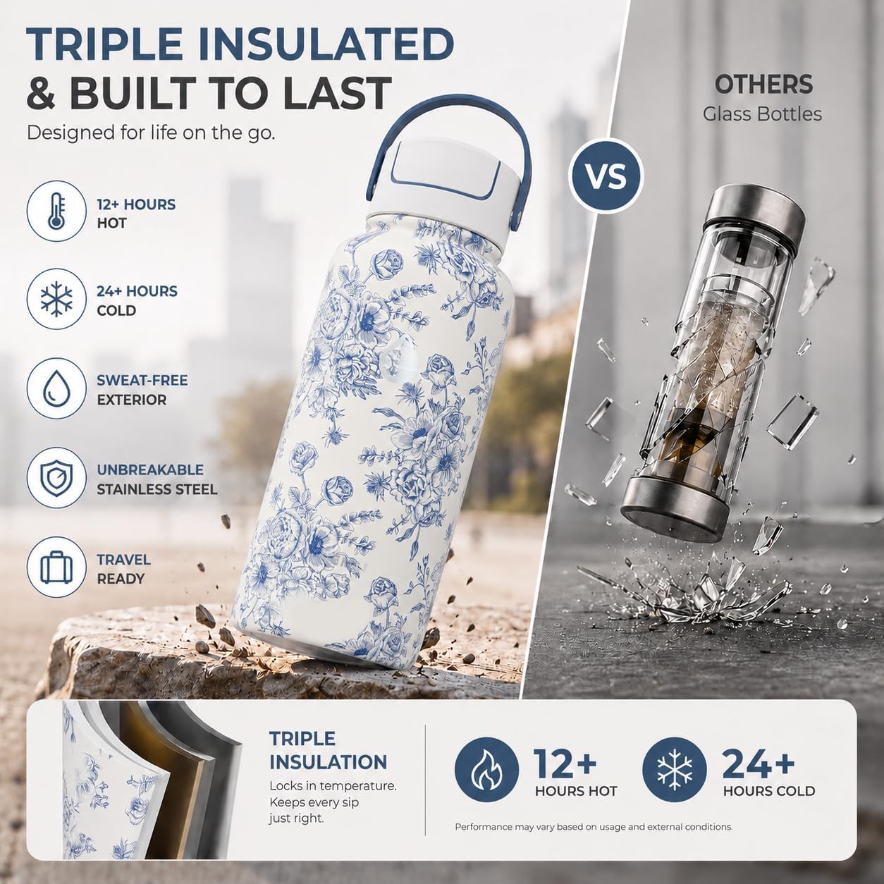 22 oz Ceramic Lined Tea Infuser Travel Tumbler, Micro-Mesh Stainless Steel Infuser, Pure Taste Ceramic Interior, Triple Insulated 12hr Hot Cold, Dual Sip & Straw Lid, Scratch-Resistant