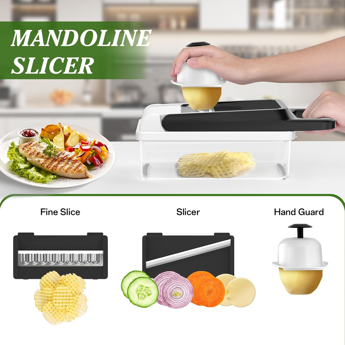 HomeHacks Veggie Chopper Vegetable Cutter, 12 in 1 Kitchen Gadget, Green