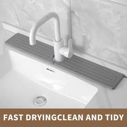 Diatomite Faucet Mat for Kitchen Sink, Quick-Dry Stone-Like Sink Mat, Flat Lay Absorbent Countertop Drying Mat for Faucet Area, Hard Diatomite Mat, Gray, 23.6 x 4 in