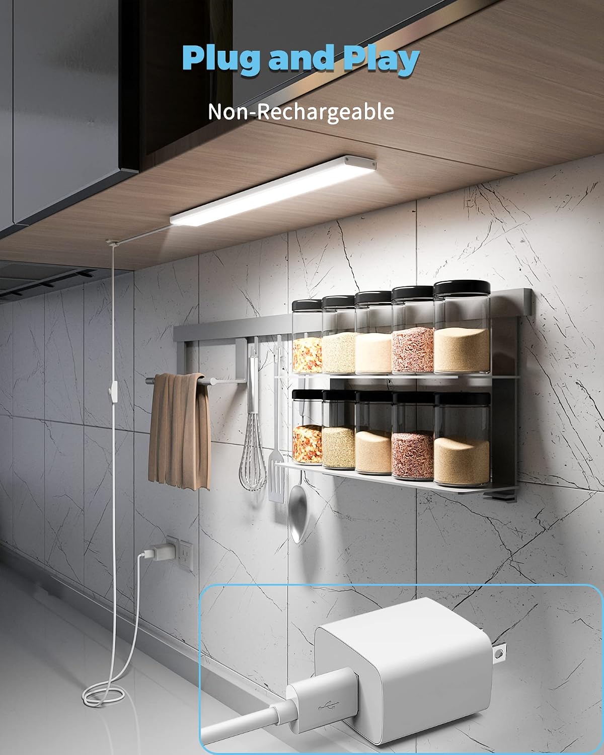 ASOKO Motion Sensor Dimmable Led Under Cabinet Light, 12" Cool White | ASOKO Motion Sensor Dimmable Led Under Cabinet Light, 12" Plug in Cool White 6000K Bar for Kitchen Counter Closet