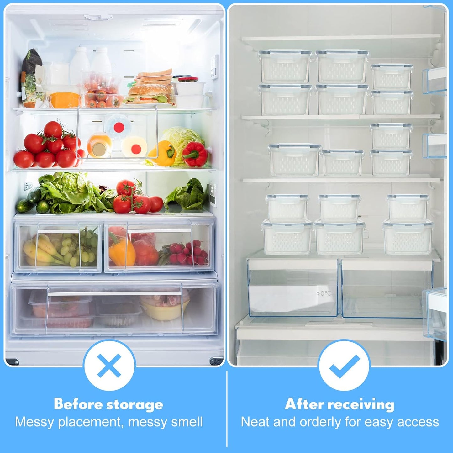 6 Pcs Fruit Storage Containers for Fridge, Food Storage Containers Berry Produce Fridge Organizer with Removable Colander Keep Fruits, Vegetable, Veggie, Meat Fresh Longer(Small, Medium, Large)