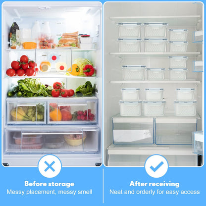 6 Pcs Fruit Storage Containers for Fridge, Food Storage Containers Berry Produce Fridge Organizer with Removable Colander Keep Fruits, Vegetable, Veggie, Meat Fresh Longer(Small, Medium, Large)