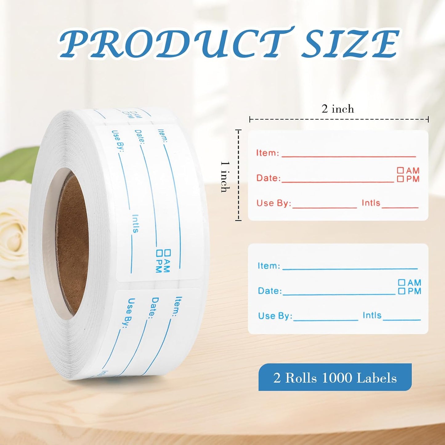 2 Rolls 1000 Pcs Food Labels Stickers, 1x2 in Removable Food Storage Labels | Waterproof and Oil-Resistant Freezer Date Stickers; No-Residue and Writable; For Refrigerator Containers Home Restaurant Use