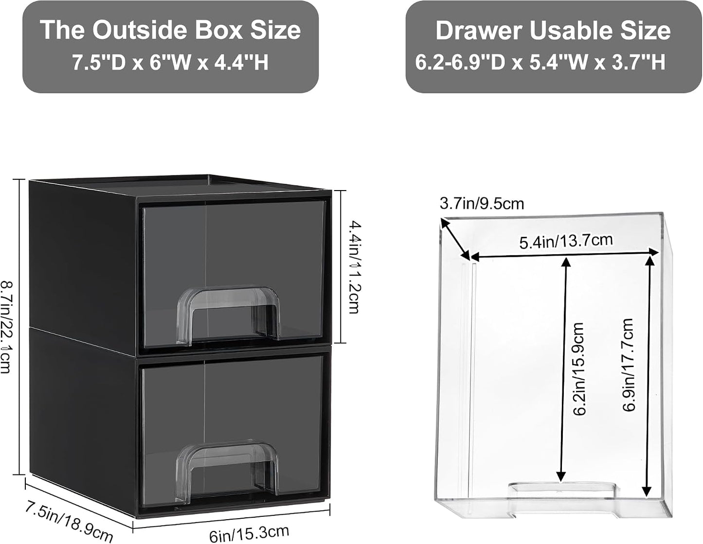 Vtopmart 4 Pack Small Clear Stackable Storage Drawers, Fits Narrow Spaces | Multi-Use Plastic Bins for Bathroom Cabinet Organizer, Makeup, Desk, Vanity, Undersink, Medicine ,Keeps Small Items Organized
