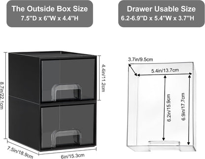Vtopmart 4 Pack Small Clear Stackable Storage Drawers, Fits Narrow Spaces | Multi-Use Plastic Bins for Bathroom Cabinet Organizer, Makeup, Desk, Vanity, Undersink, Medicine ,Keeps Small Items Organized