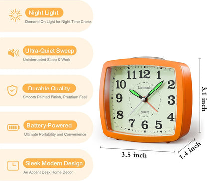 Lamisola Analog Travel Alarm Clock for Bedroom, Small Desk Clock Black
