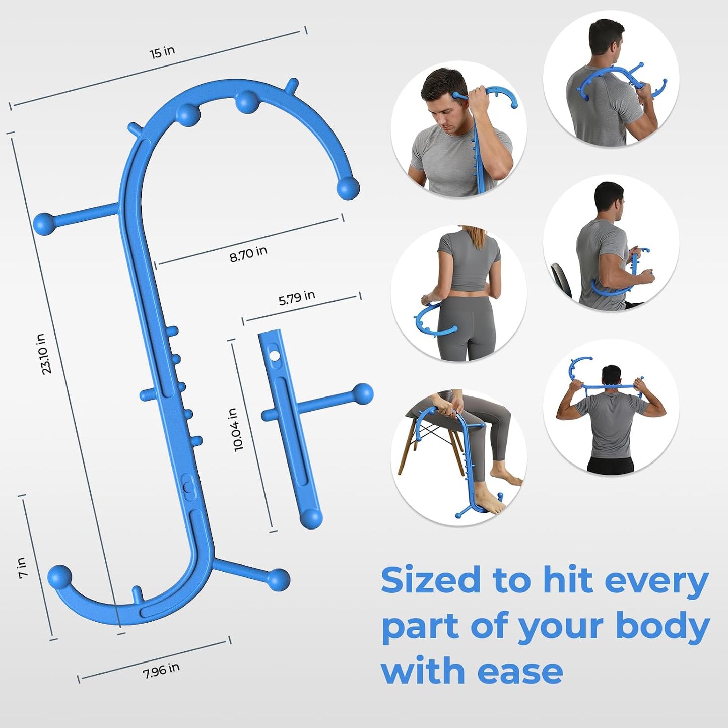 Detachable Trigger Point Massage Tool for Body Muscle Pain Relief | Button-Release Design, S/C, Massage Hook for Back, Neck & Shoulder, Pressure Point Therapy Tool for Deep Tissue Relief