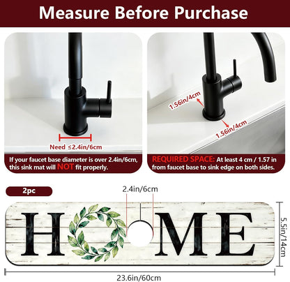 2Pcs Peonies Kitchen Sink Splash Guard Faucet Mat Vintage Florals Faucet Mat For Bathroom Kitchen 5.5x23.6In