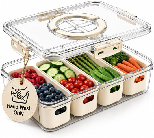 [Hand Wash Only] Salad Bar Containers for Fridge, Veggie Containers for Refrigerator, Salad Prep Containers for Fridge, Veggie Tray with Lid, Storage & Organizer for Fruit, Berry, Produce Keeper
