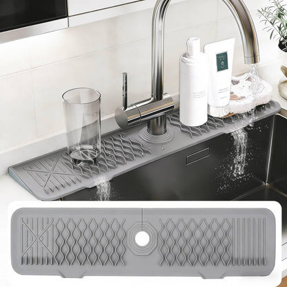Kitchen Sink Splash Guard Gen2-30" x 6'' Silicone Sink Mat Splash Guard fit for Countertop, Bathroom,Farmhouse,RV by EBIGIC (Grey)