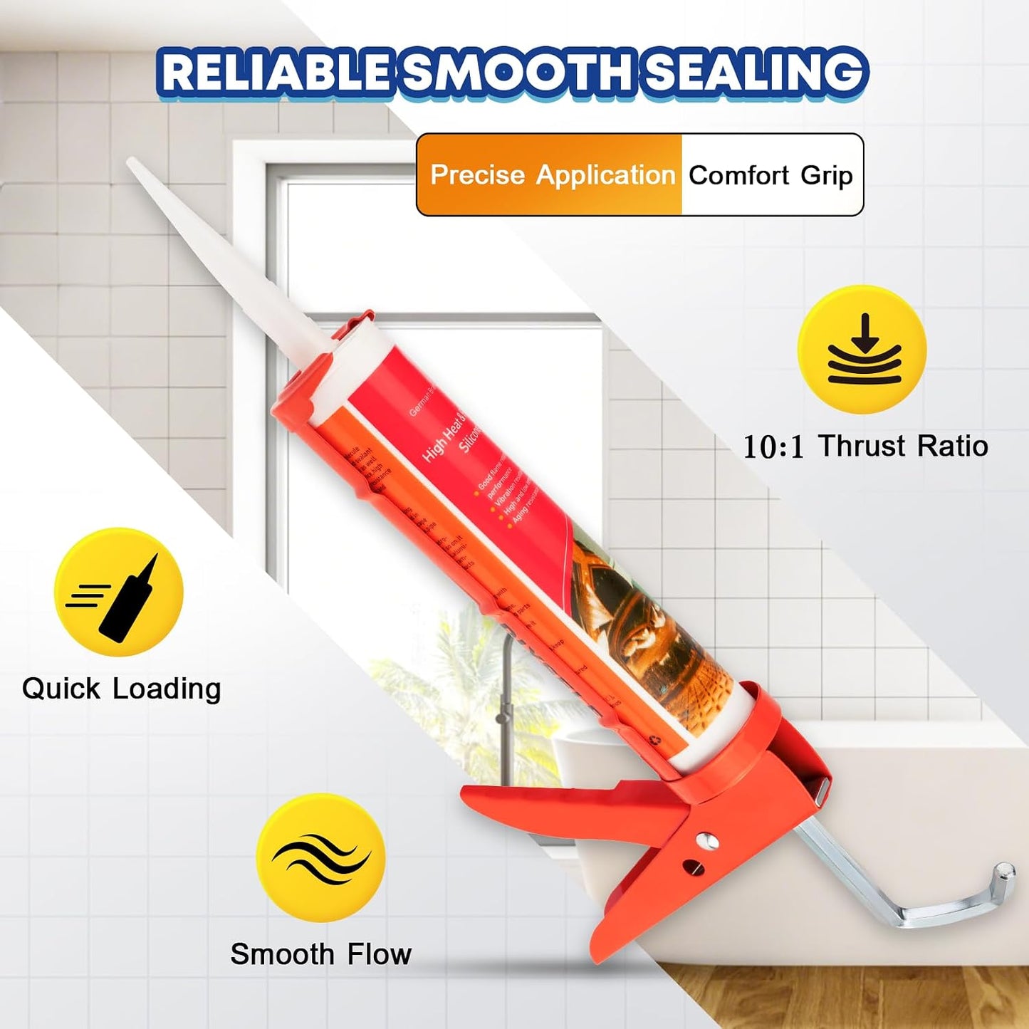 DIYSELF 9 Pack Caulk Gun Kit, Professional Caulking Gun & Remover Tools | Sealant Finishing Tool, Grout Scraper & Silicone Gun for Bathroom, Kitchen, Window, Sink & Tile Sealing, Hand Caulking Gun