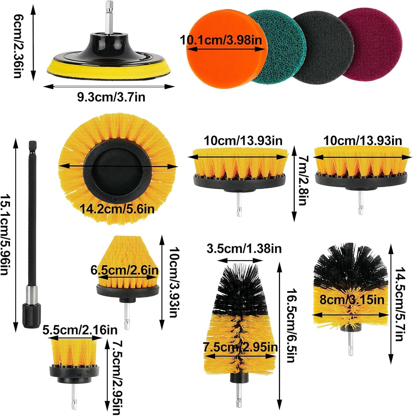 Drill Brush Attachments Set, 17PCS Power Scrubber Kit with Scouring Pads and Sponge, for Bathroom, Tile, Grout, Kitchen, Tub and Car Wheel Cleaning