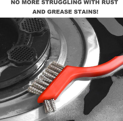 4 Pcs Kitchen Stove Cleaning Brush Set Brass Wire Brushes for Range Hood Grease Grime Heavy Duty Stainless Steel Brushes and Scraper for Gas Burners Cooktop Pot Pan