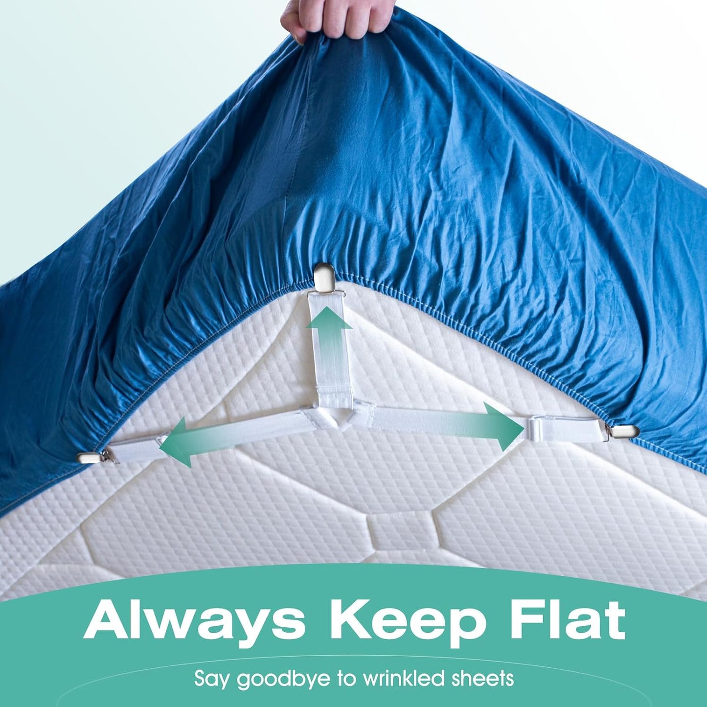 Bed Sheet Straps, Easy to Install Sheet Straps, Fitted Sheet Clips, Adjustable Sheet Fasteners, Say Goodbye to The Messy Sheets (Gray-4 Pcs)